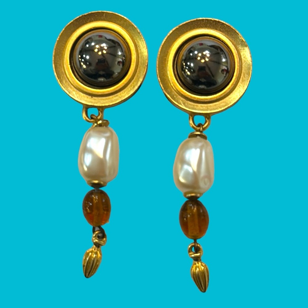 XEGA SIGNED SILVER‎ GOLD DANGLE EARRINGS